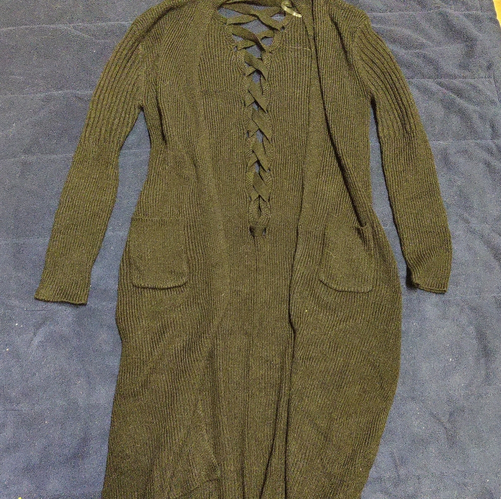 Long criss cross back cardigan